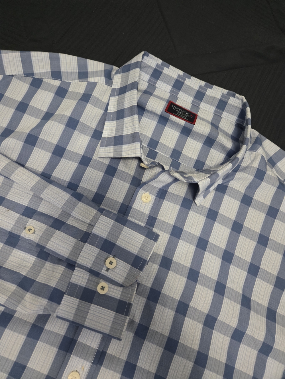 Classic Blue and White Check Dress Shirt - Untuckit Long Sleeve 3xl #585